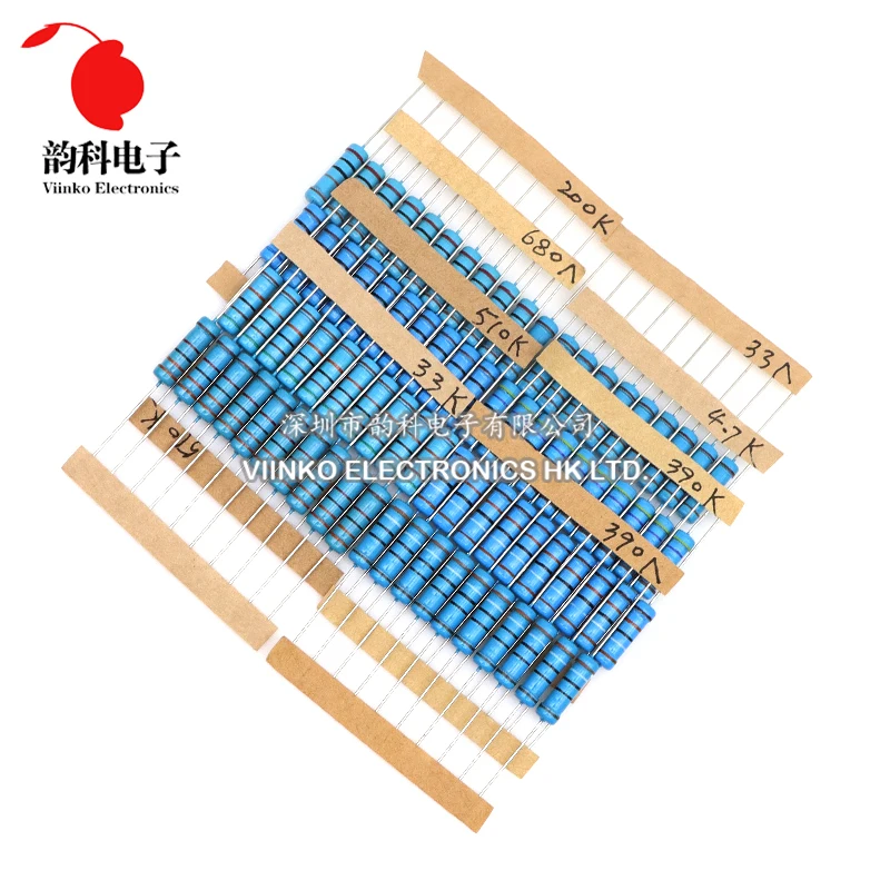 Kit de resistencias de película metálica de 640 piezas 2W 1% 0.33R - 1M ohm 64ValuesX10pcs Paquete surtido de resistencias