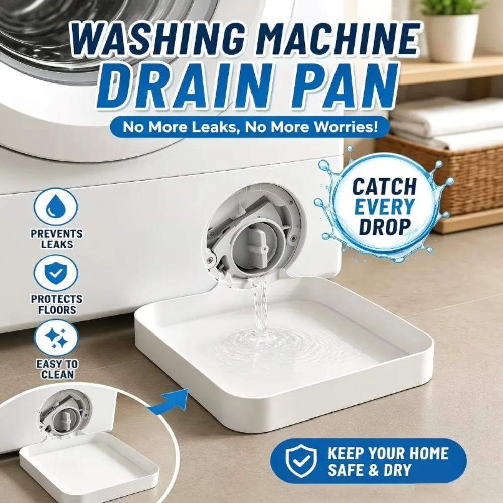 3/1PCS Bandeja de drenaje para lavadora, embudo de drenaje, bandeja de goteo para limpiar filtros de pelusas, bandeja recolectora de agua que detiene derrames en el suelo