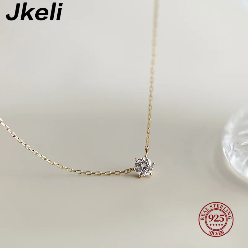 Jkeli-collar chapado en oro de 18k para mujer, de Plata de Ley 925, cadena de clavícula de circón brillante individual, joyería de boda