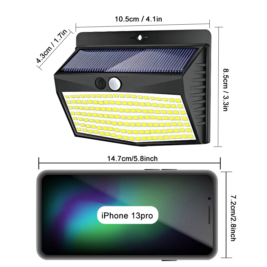 Luz Solar LED 138/468/238 para exteriores, resistente al agua, para jardín, alimentada por energía solar, luz de pared para calle, iluminación de seguridad, 3 modos