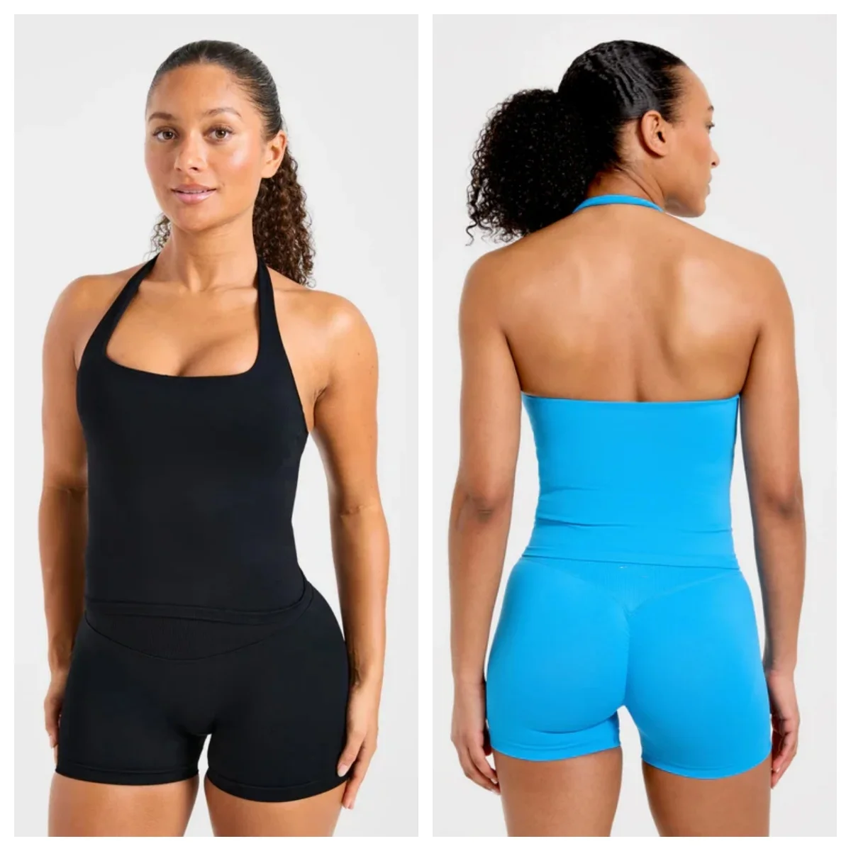 Conjunto de Top Halter y Sujetador Deportivo de Marca, Shorts Deportivos con Efecto Levanta Glúteos, Shorts Atléticos y Leggings Elásticos para Fitness