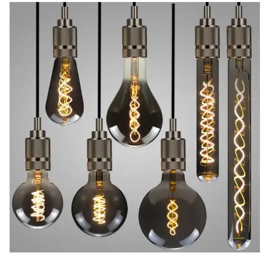 LED E27 ST64 G80 G95 G125 4W regulable 220V gris ahumado cálido bombilla de filamento GSpiral Retro Vintage iluminación decorativa lámpara Edison