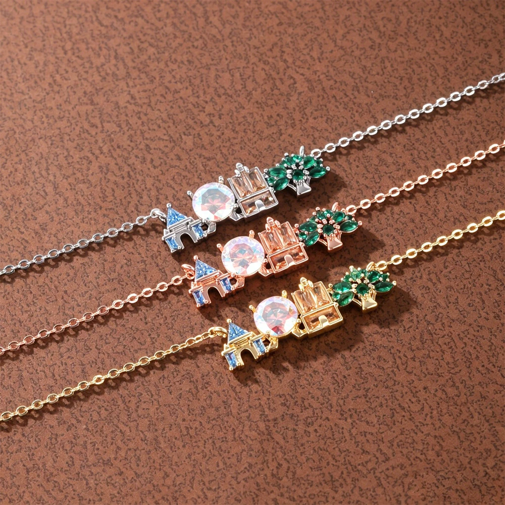 Collar con Colgante de Parque de Atracciones con Incrustaciones de Circonita de Colores Chapado en Oro de 18K, Diseño Lindo y Dulce, Joyería de Moda Versátil, Regalo para Niña