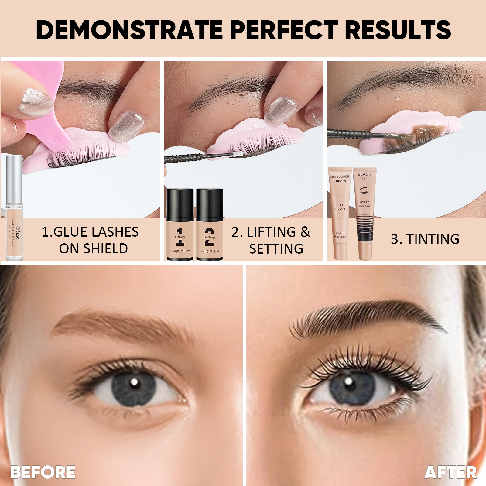 Libeauty-Kit de tinte para levantamiento de pestañas y cejas, juego de levantamiento de pestañas, laminación de cejas, herramientas de maquillaje para ojos de 5 a 8 semanas