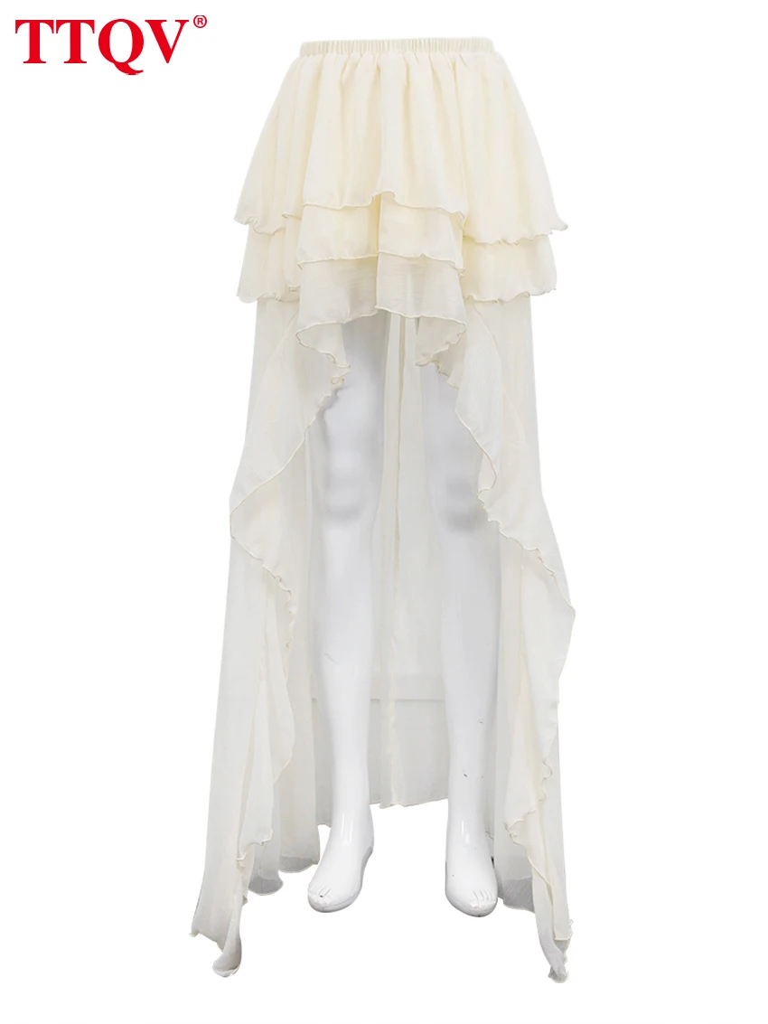 TTQV, faldas holgadas informales de color albaricoque para mujer, faldas plisadas de cintura alta a la moda, falda fina elegante hasta el suelo, ropa femenina