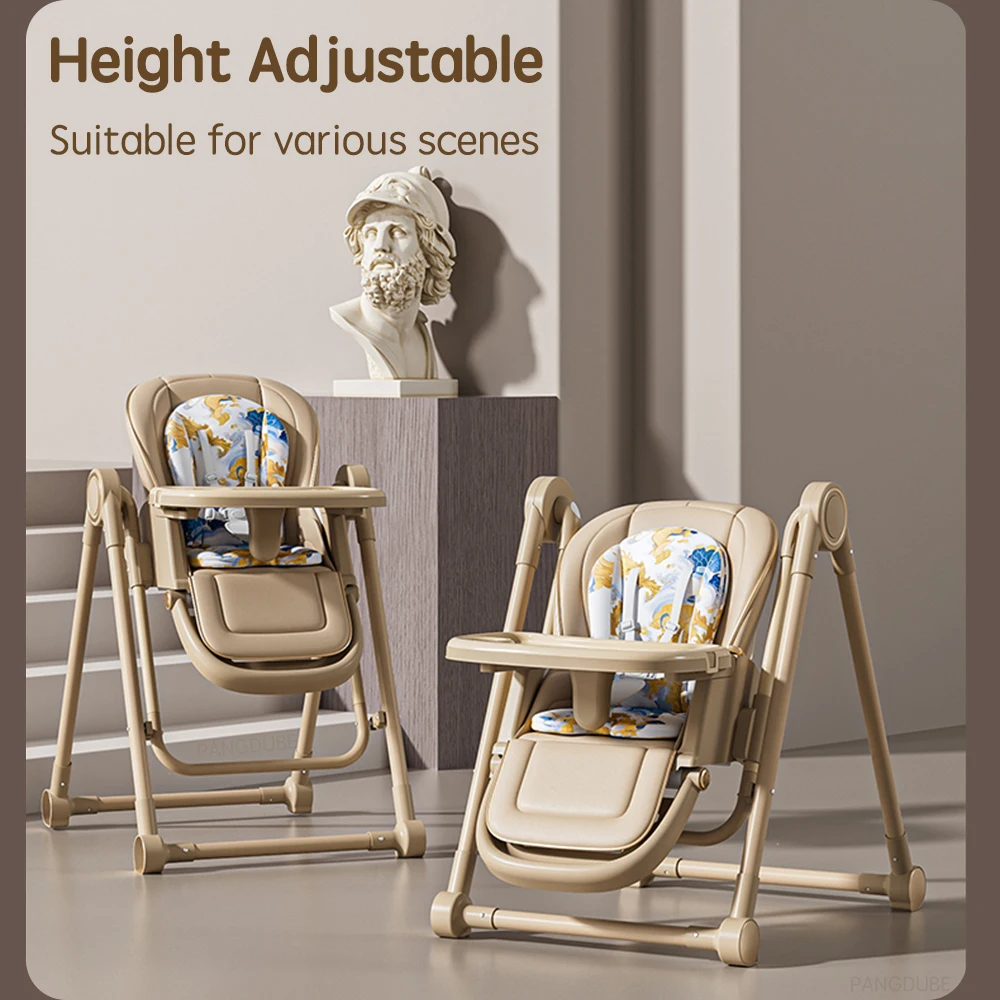 PANGDUBE Silla alta para bebé 2 en 1, asiento de alimentación convertible basculante con ruedas, bandejas dobles, cojín plegable para 6 meses-3 años