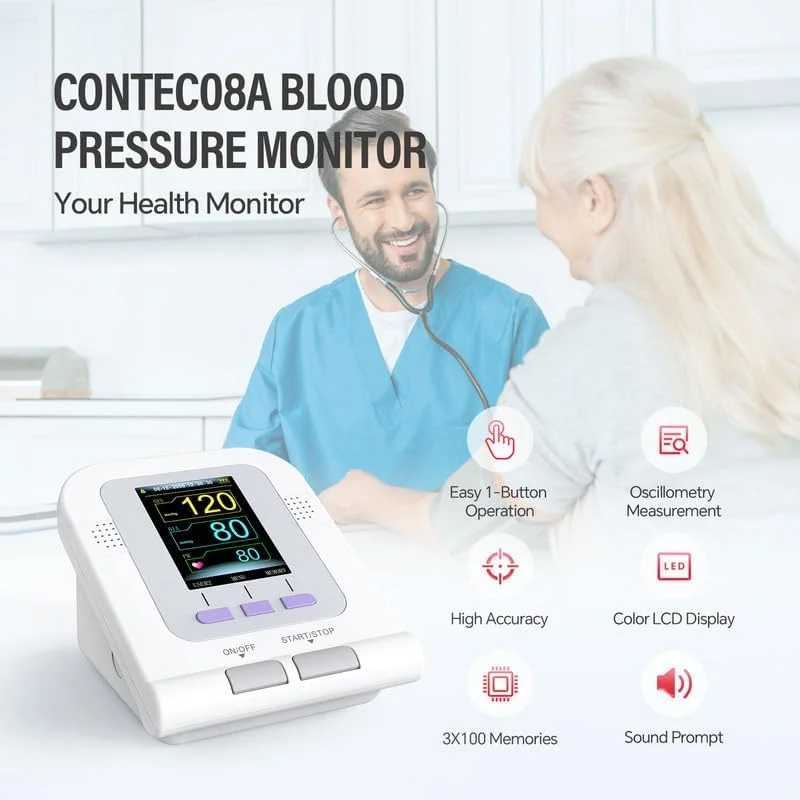 CONTEC08A Monitor de presión arterial esfigmomanotor electrónico herramienta de medición de pulso y frecuencia cardíaca medidor BP + sonda SPO2 monitor bp