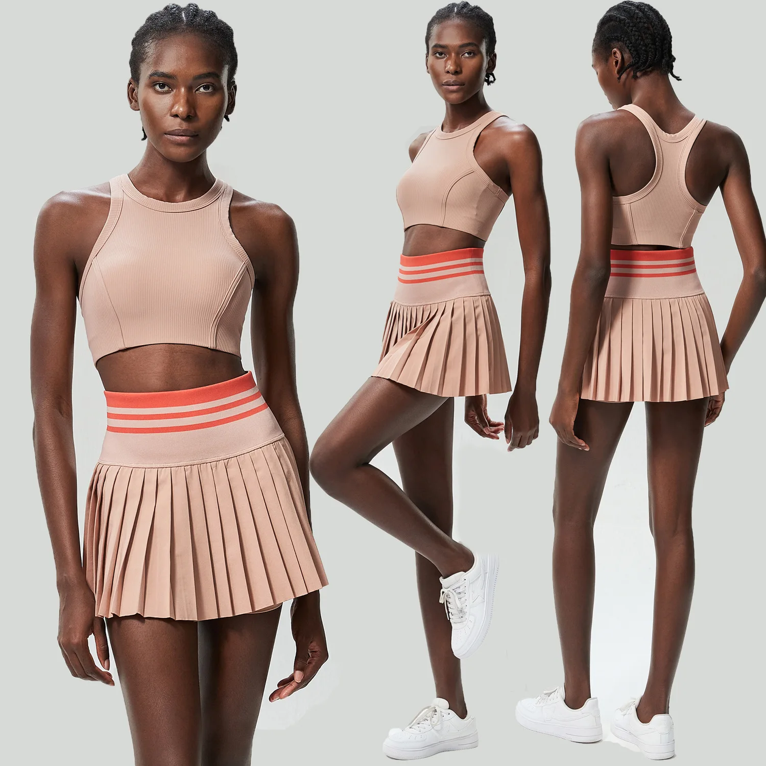 Ropa deportiva corta para mujer, conjunto de dos piezas para Fitness y Yoga, falda de tenis de cintura alta, Top corto, traje de gimnasio, ropa deportiva transpirable para mujer