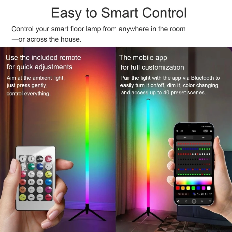 Lámpara de Pie LED RGB de 120 CM, Luz Ambiental con Sensor de Sonido, Lámpara de Pared para Esquina de Dormitorio, Lámpara de Ambiente para Sala de E-Sports