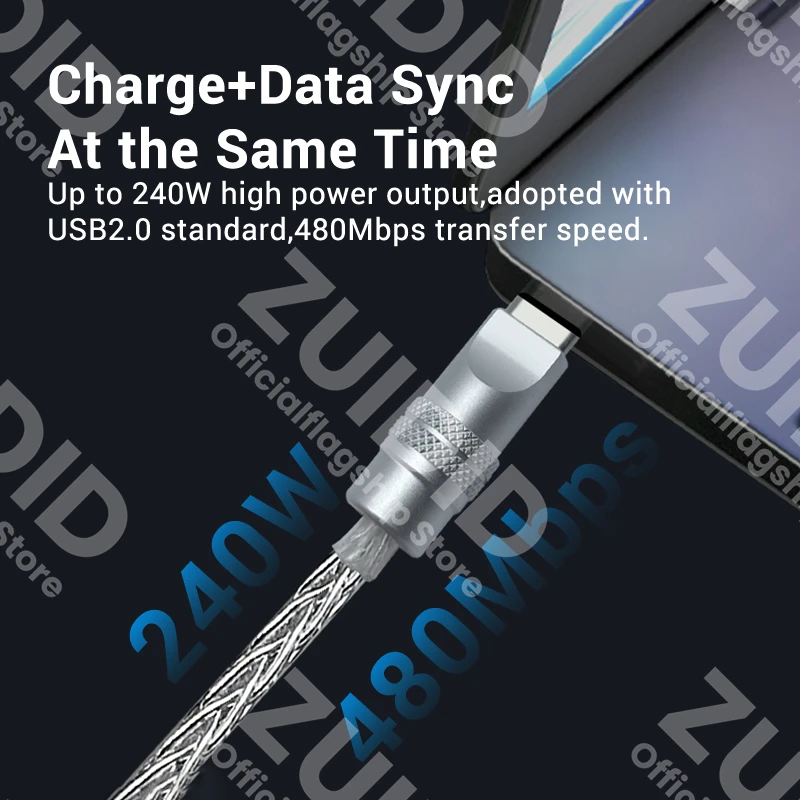 Cable de carga rápida personalizado de 240W USB C a tipo C Cable de datos USB C de cobre y cristal único para IPhone 16 15 MacBook iPad Samsung