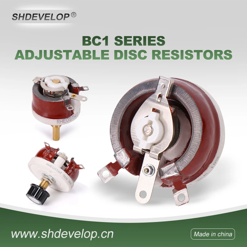 Reóstato de potencia Resistencia bobinada Variable rotativa Bc1-25W50W100W150W Resistencia ajustable en forma de disco marrón Reóstato deslizante 50Ohm 800Ohm 4.7Kohm Máx 5K Ohm