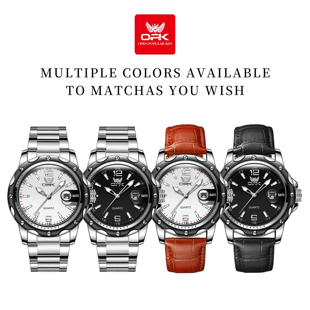 OPK 6026 Reloj de Cuarzo para Hombre, Correa de Acero, Casual y Minimalista con Fecha