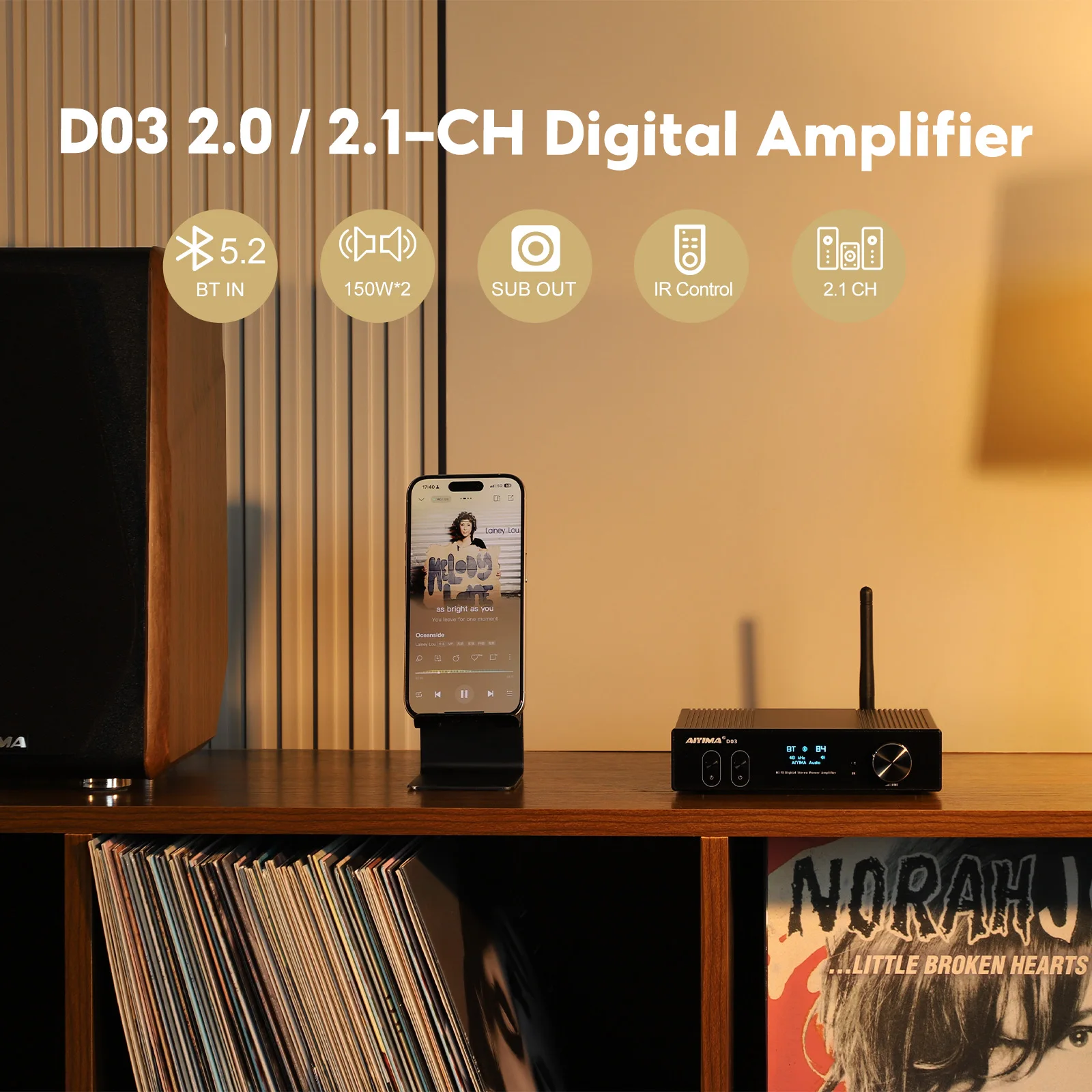 AIYIMA-Amplificador DE Audio D03 con Bluetooth 5,0, 150Wx2, estéreo, HiFi 2,1, inalámbrico, sonido Digital, Subwoofer, USB, DAC, APTX