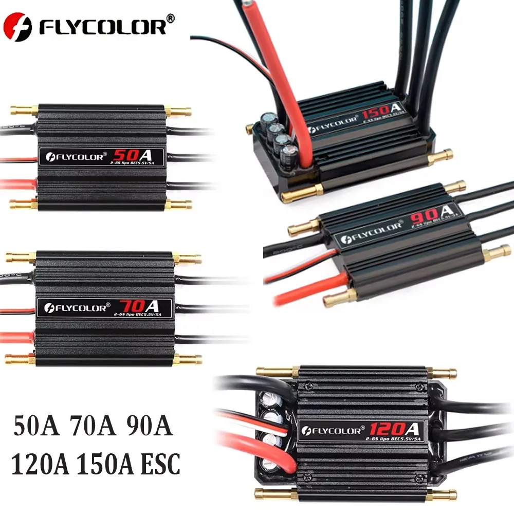 Controlador de Velocidad ESC Flycolor Sin Escobillas 150A 120A 90A 70A 50A, 2-6S Lipo BEC 5.5V/5A para Modelos de Barcos RC