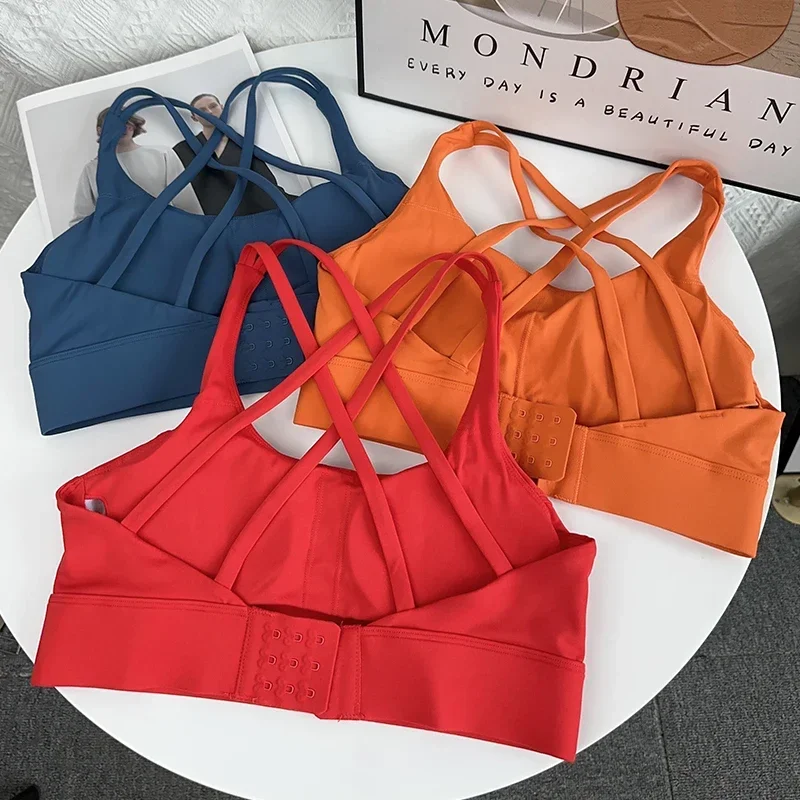 Tops deportivos a la moda con espalda cruzada para mujer, Sujetador deportivo a prueba de golpes con hebilla ajustable, Sujetador deportivo para gimnasio, Pilates, correr, chaleco atlético