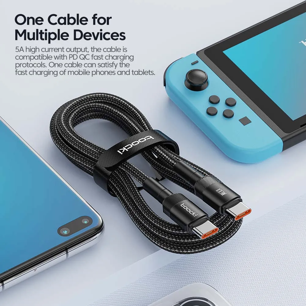 Toocki 100W tipo C a USB C cable PD 3,0 carga rápida 4,0 carga rápida tipo C a tipo C para iPhone 15 Macbook Samsung Xiaomi
