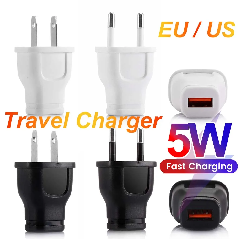Mini cargador de viaje universal de 5V1A con enchufe europeo y estadounidense, cargador USB para iPhone, Samsung, Xiaomi, Redmi, Google, Huawei, cargador de pared para teléfono, adaptador de corriente