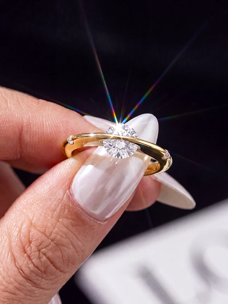 Anillo de Compromiso GRA Fashion con Diamante Moissanite Real de 1 Quilate, Diseño de Planeta Orbitando, Plata de Ley 925, para Mujer, Joyería Fina