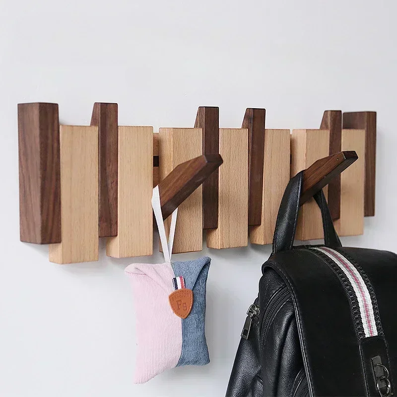 Percheros de nogal para colgar en la pared, puerta de entrada, porche, perchero colgante de madera maciza perforada, llaves de Piano creativas, gancho para ropa