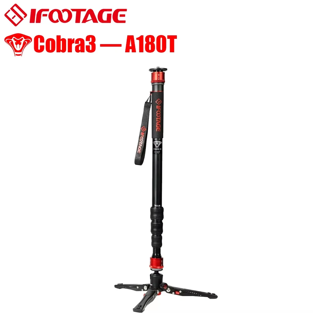 IFOOTAGE Cobra 3 A180T, monopié de cámara, monopié de vídeo profesional de aluminio con base de trípode, adecuado para cámaras SLR y videocámaras