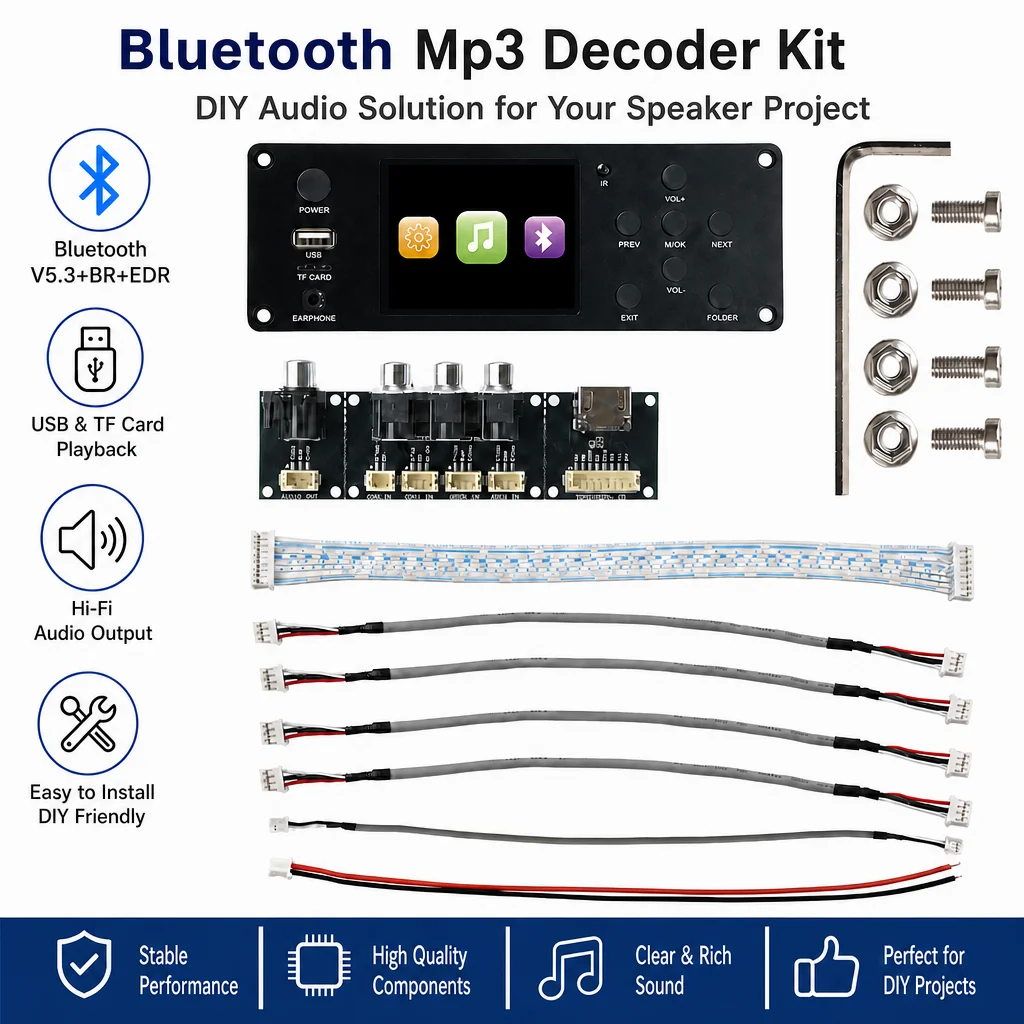 Amplificador TFT de 2.8 pulgadas, Reproductor de Audio BT sin Pérdidas, Placa Decodificadora MP3 DC 5-12V, Módulo de Radio FM USB TF para Auto, Pantalla a Color IPS