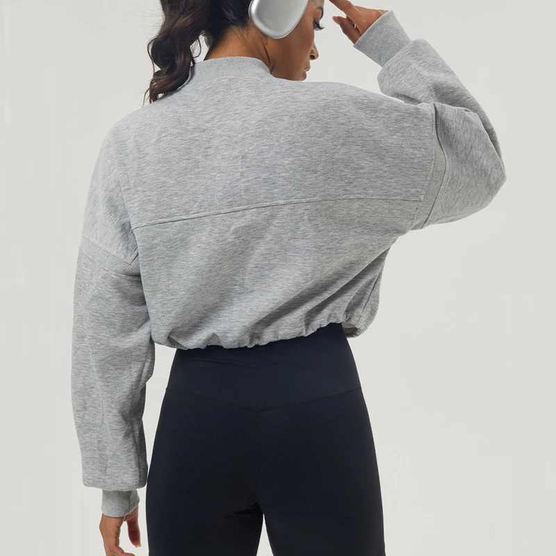 Sudadera de manga larga para mujer, abrigo holgado de Color sólido con media cremallera para gimnasio, Top transpirable de gran tamaño para correr, ropa de entrenamiento femenina