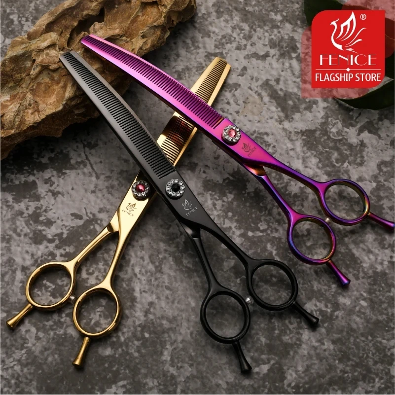 Fenice Tijeras Profesionales para Peluquería Canina de 7.25 Pulgadas JP440C, Tijeras Curvas para Adelgazar el Pelo de Mascotas, Tijeras Tesoura