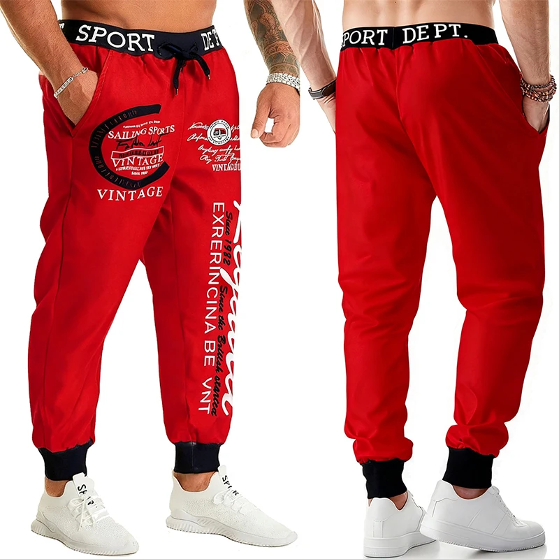 Pantalones de chándal con estampado gráfico de letras para hombre, Joggers de Hip Hop, pantalones deportivos atléticos para entrenamiento, pantalones de salón informales con cintura elástica