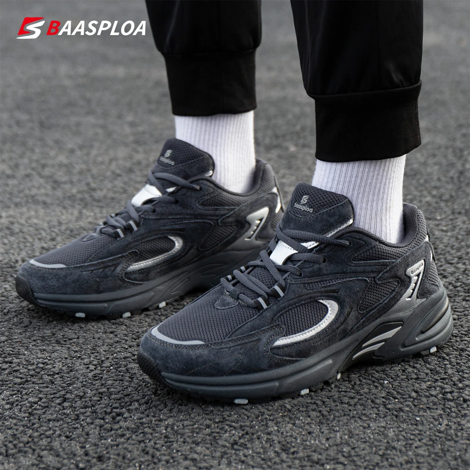 Baasploa, nuevos zapatos para correr para hombre, moda para actividades al aire libre, zapatos deportivos de malla ligeros, zapatos informales transpirables antideslizantes para caminar para hombre