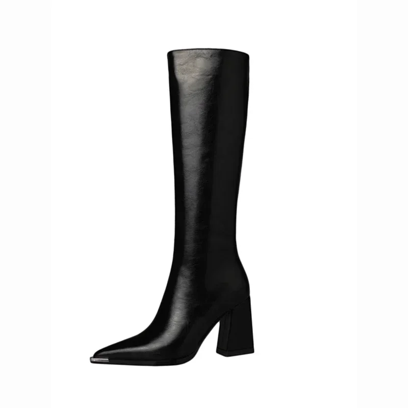 Botas altas con punta estrecha para mujer, botines largos con cremalleras laterales a la moda, zapatos de tacón alto elegantes para fiesta, calzado de invierno para mujer