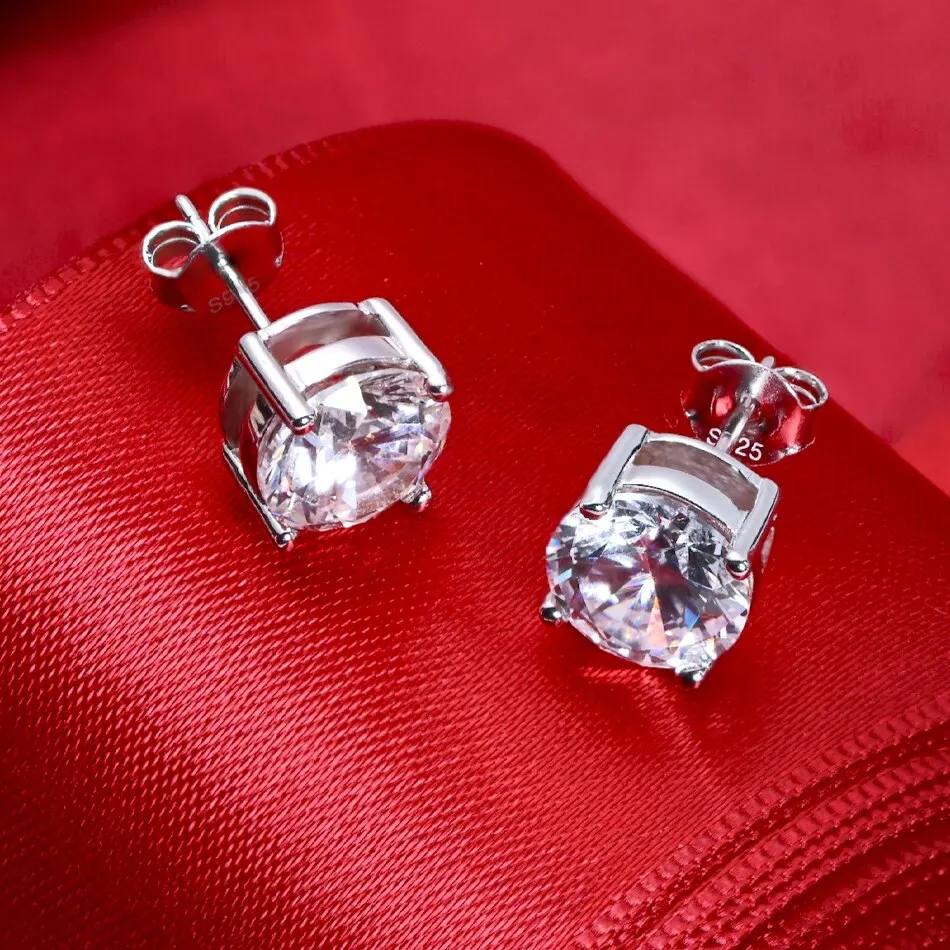 0,5-2 quilates 8,0mm D Color Moissanite 100% pendientes tipo botón de plata fina 925 para mujer joyería de boda brillante de alta calidad