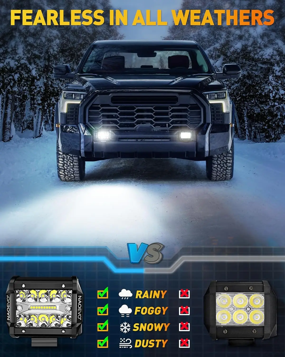 NAOEVO 4 pulgadas 2 uds luces LED Pod Spot inundación Combo LED niebla conducción 4x4 luces todoterreno luces de trabajo para camión barco ATV UTV Jeep