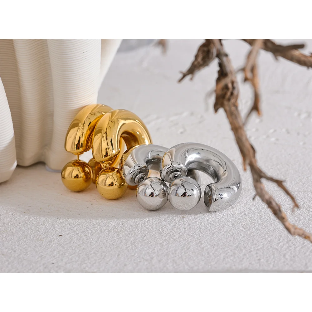 Yhpup-pendientes inusuales gruesos redondos en forma de C de acero inoxidable, joyería resistente al agua, textura de Metal, accesorios atractivos para mujer, regalo