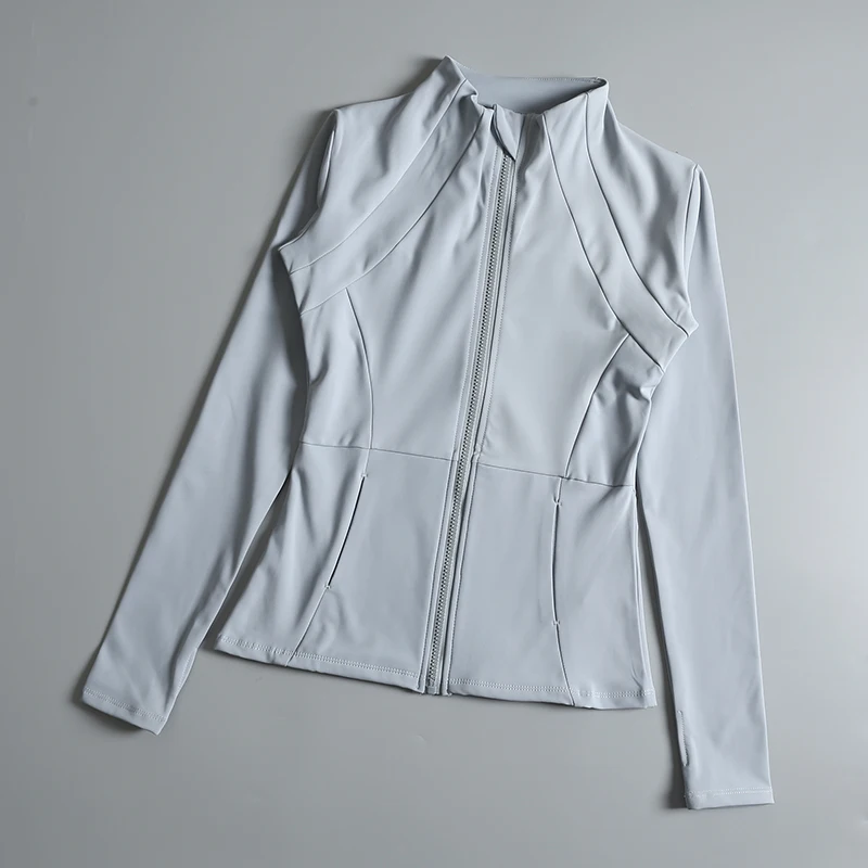 Ropa de yoga para mujer, abrigo redondo de alta elasticidad, suelto, para ejercicio, fitness, manga larga, cuello levantado, tops de yoga