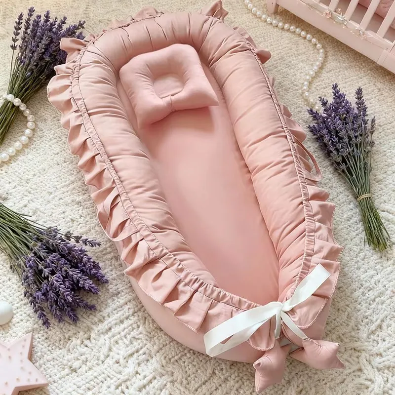 Cotton Babynest for Newborn Baby Bed Nest Ruffle Baby Bassinet Travel Bed Portable Lounger Toddler Crib Breathable Sleep Nest