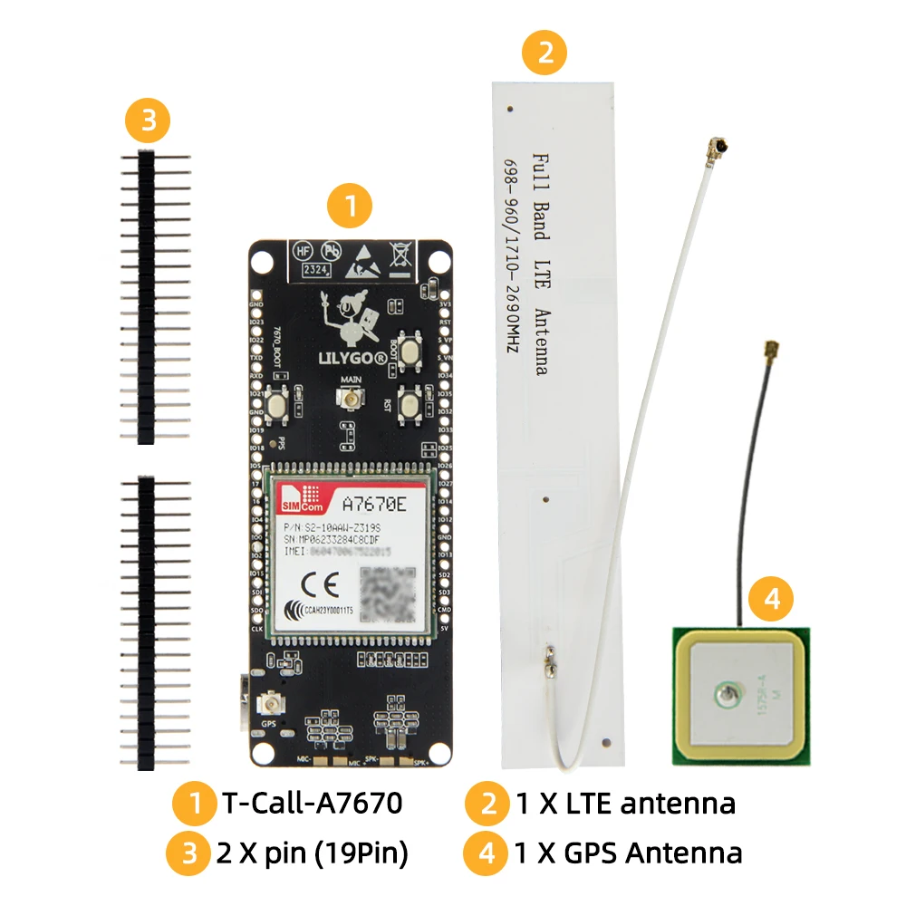 LILYGO® T-Call A7670 Placa de desarrollo A7670, 4G, 2G, ESP32, A7670E, LTE, GSM, red celular, ESP32-WROVER-E, WiFi, Bluetooth, módulo inalámbrico