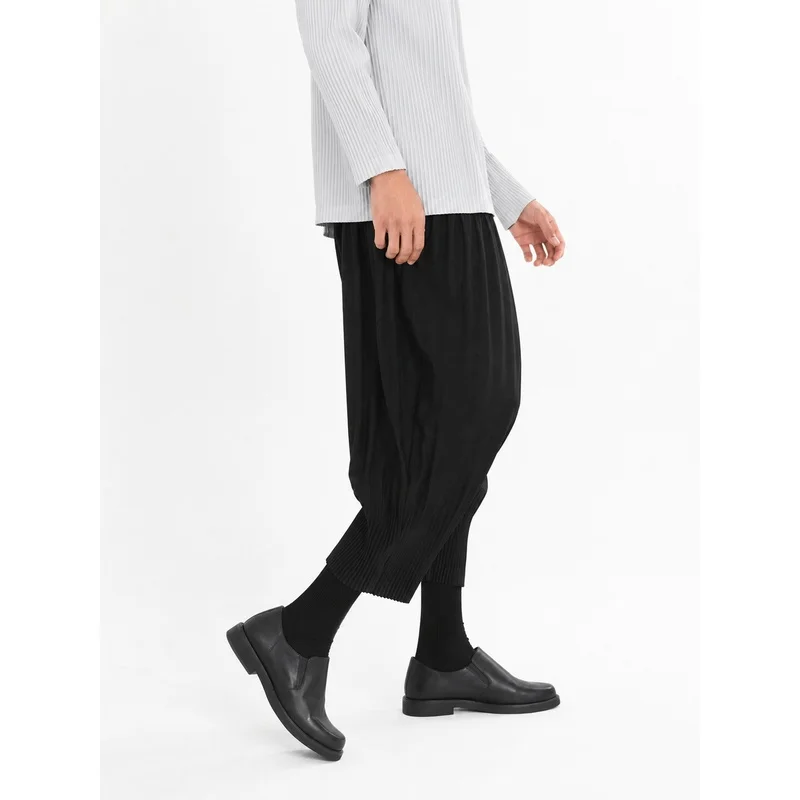Pantalones Holgados Plisados Miyake para Hombre, Estilo Japonés Vintage, Transpirables, de Cintura Baja, Ropa Urbana