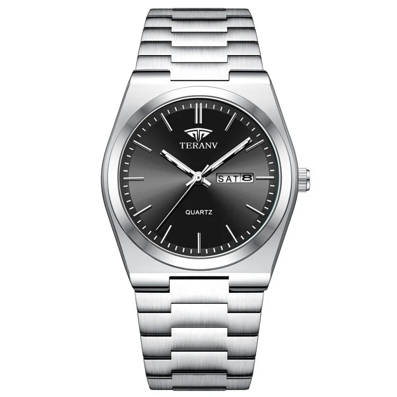 Reloj para hombre, reloj delgado de cuarzo de moda con calendario de acero inoxidable