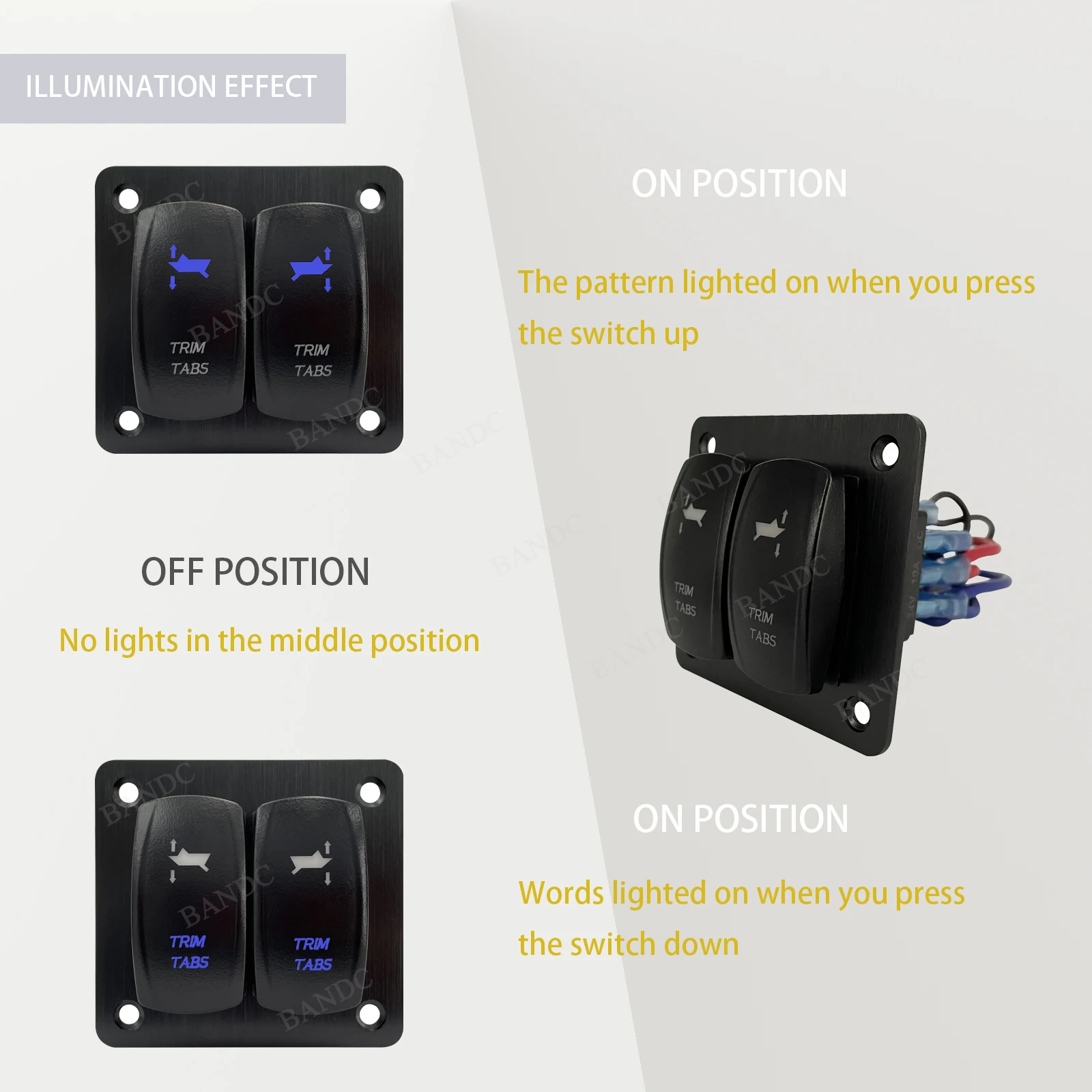 Panel de interruptor de lengüetas de ajuste (encendido)-apagado-(encendido) Panel de interruptor basculante momentáneo para consola de barcos marinos 12V/20A 24V/10A impermeable IP68