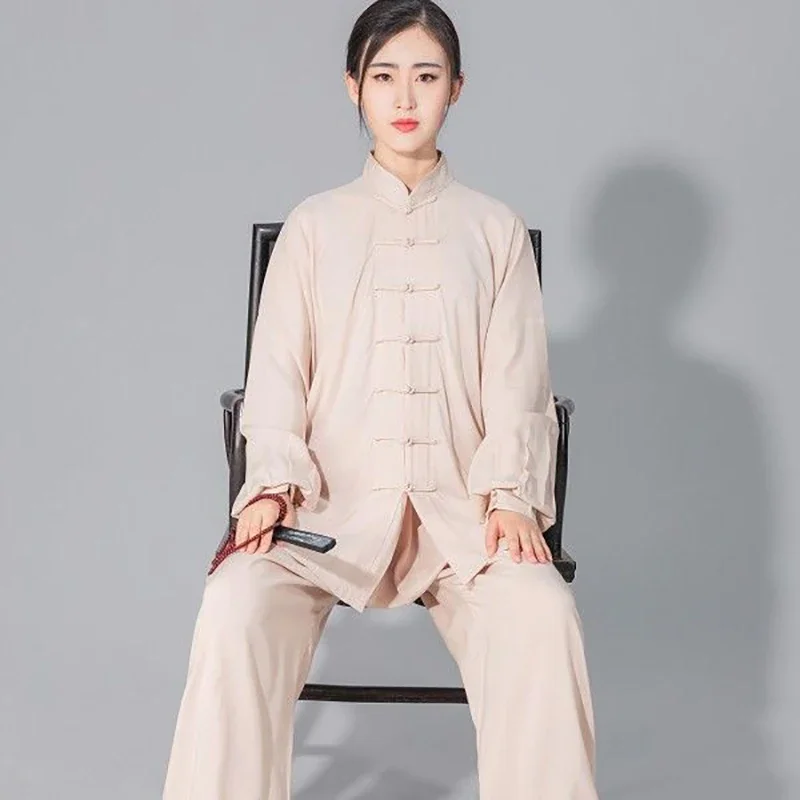 Traje de Tai Chi de algodón suave para hombre y mujer, uniforme de artes marciales de Kung Fu Wushu, chaqueta Wing Chun, pantalones