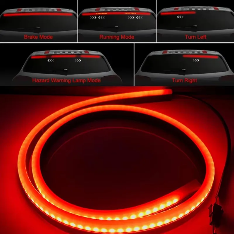 Tercera luz de freno trasera de coche de 100cm, tira LED, luces de advertencia multimodo, luces decorativas LED, señal de giro, barra de lámpara de parada Flexible