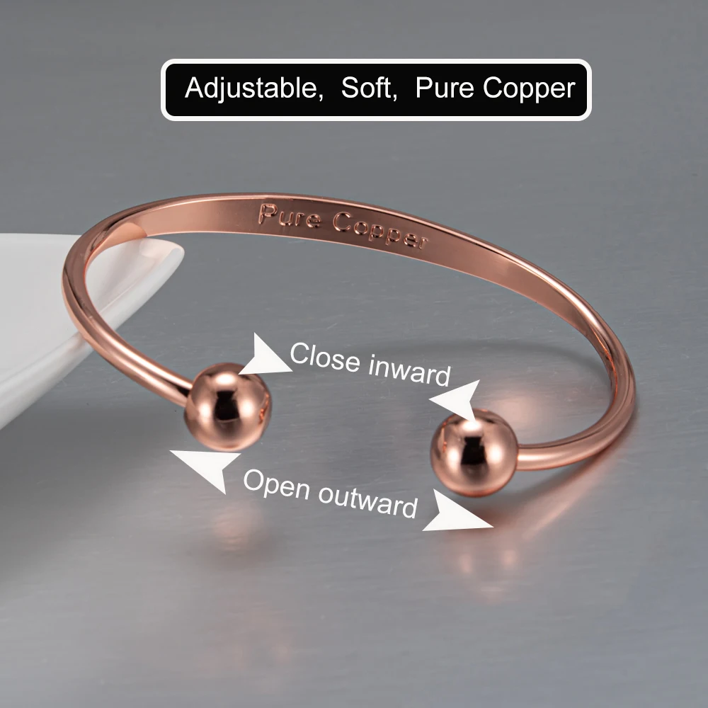 Pulseras de Cobre Puro Vinterly, Magnéticas, Brillantes y Ajustables, Alivio del Dolor de Artritis, Joyería Magnética para la Salud, Anti Radiación