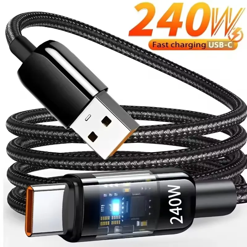 Cable de carga súper rápida QC 3,0 USB a tipo C de 240W para Samsung, Xiaomi, Huawei, pantalla Digital LED, Cable de datos para cargador de teléfono