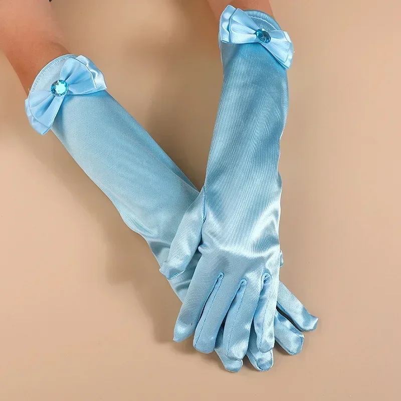Venta al por mayor, 10 par/lote, guantes largos de princesa para niñas, juego de dedos para fiesta de cumpleaños, boda, Elsa, Anna, Bella, Sofía, accesorios, manopla