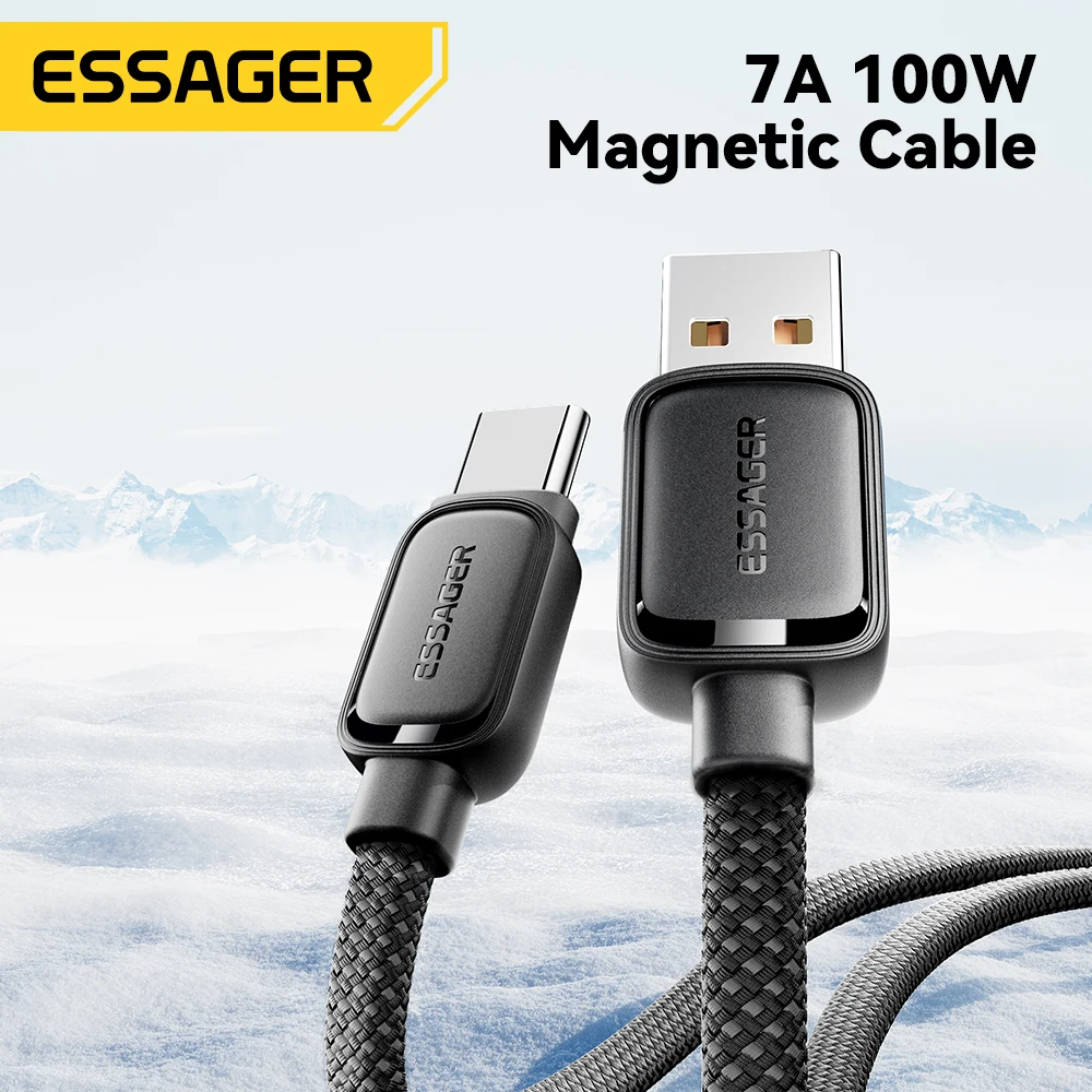 Essager 7A USB A a tipo C Cable de carga rápida 100W succión magnética Anti bobinado Cable de datos para iPhone 15 Huawei Xiaomi