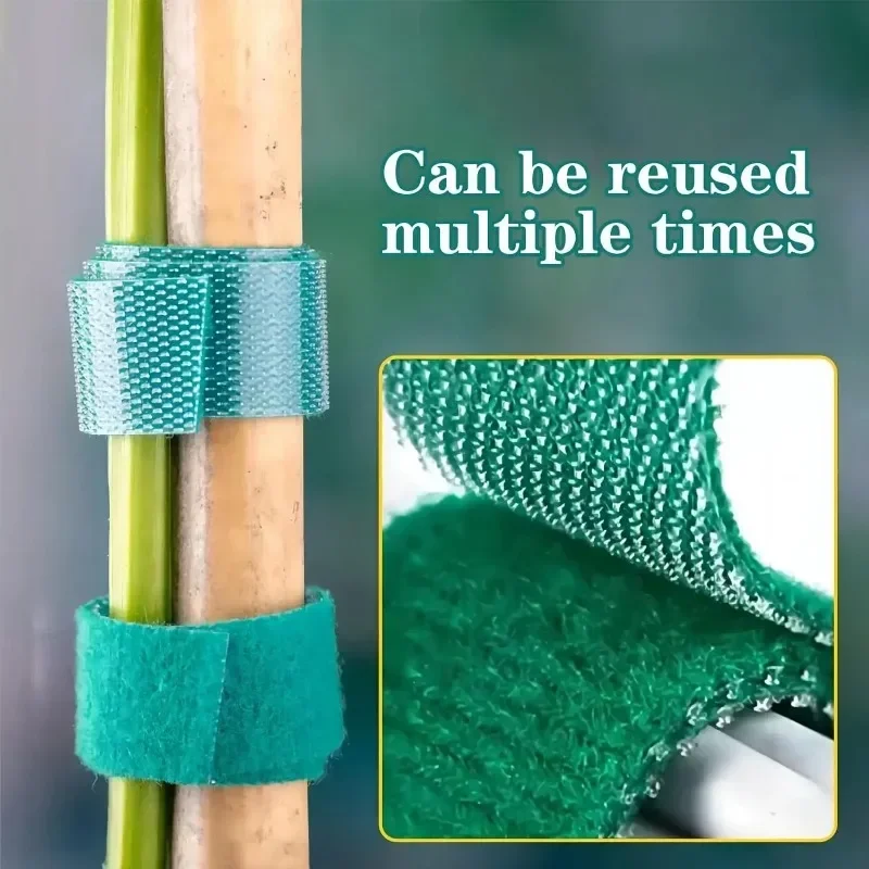 Brida para cables de nailon autoadhesiva, soporte de bucle de gancho ajustable verde para plantas, vendaje de hilo de jardín, tiras de cinta de sujeción reutilizables