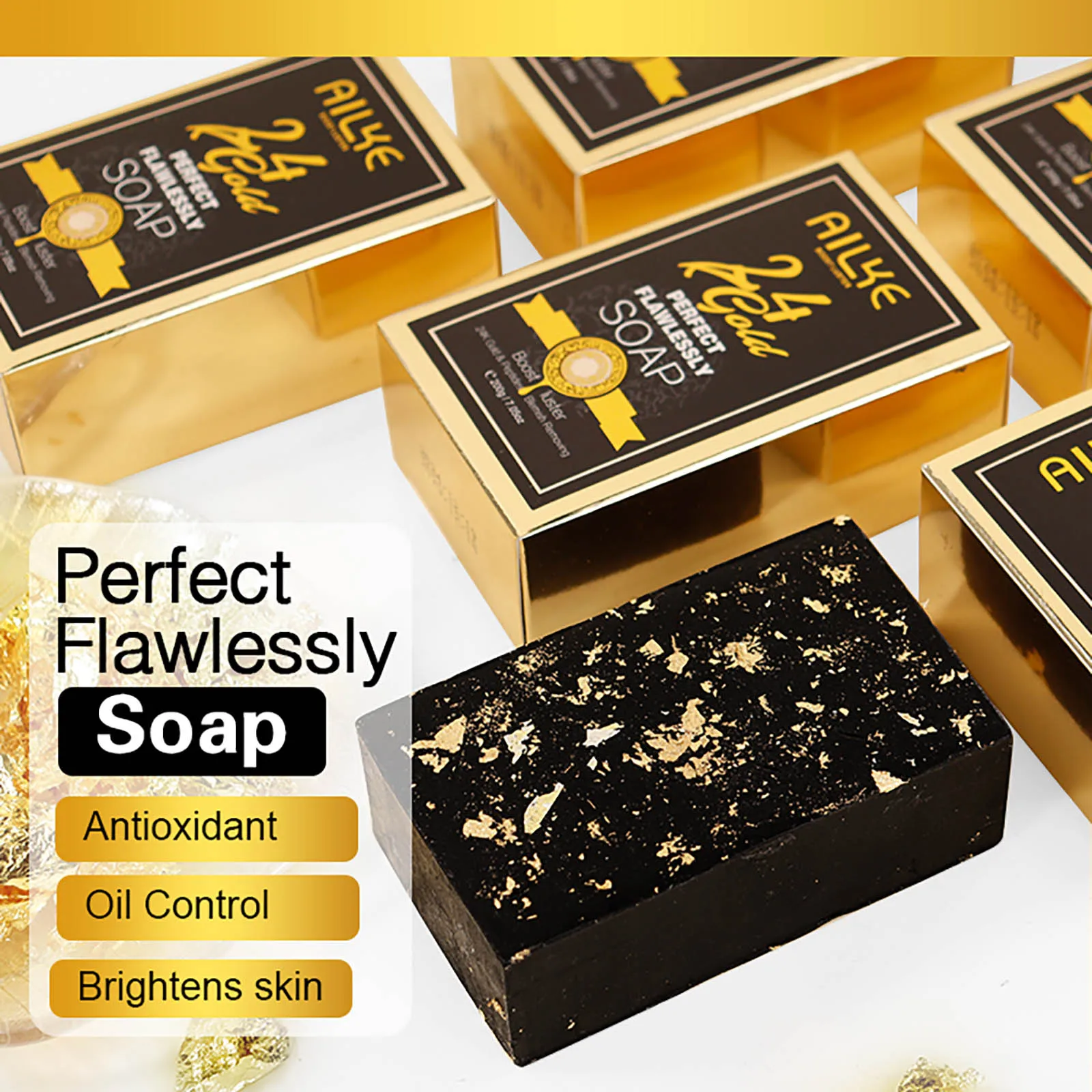 AILKE 24K Glod Set de cuidado de la piel impecable, blanqueamiento, reduce las manchas oscuras, la pigmentación, las arrugas, hidrata, para todo tipo de piel