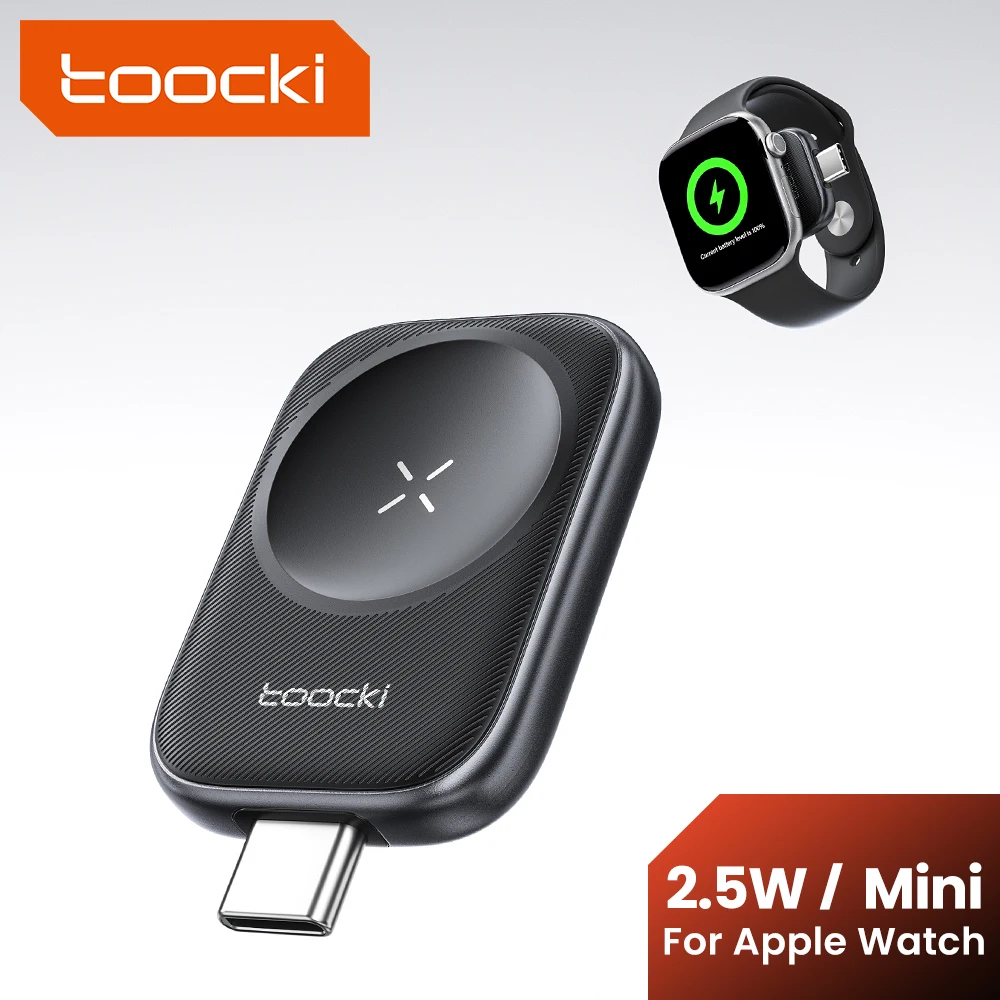 Cargador inalámbrico Toocki TW13 de 2,5 W para iWatch S1-S11 SE 2-3 Ultra 1-3, cargador inalámbrico magnético portátil tipo C para Apple Watch