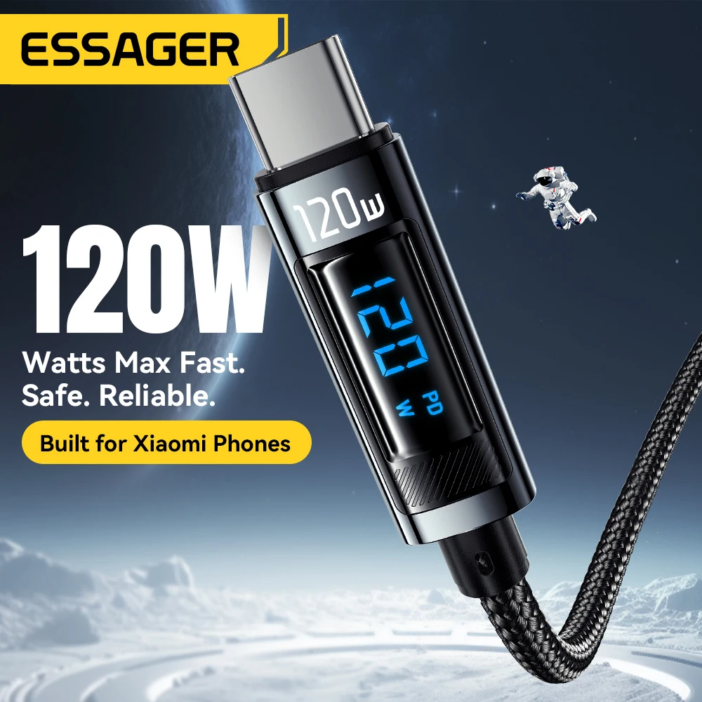 Essager 120W cable de datos de pantalla digital PD Super Flash carga 6A para Xiaomi 14Pro Redmi K70 POCO X6 3Pro IPhone15 LED