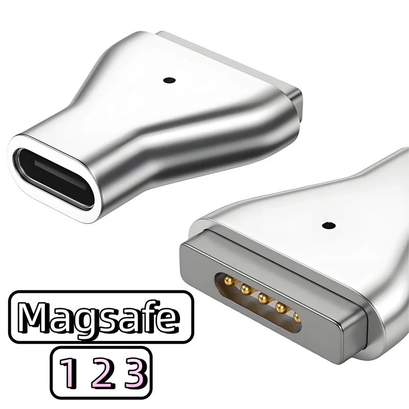 Adaptador PD magnético USB tipo C de aluminio de 100W para Magsafe 1 2 3 MacBook Air Pro indicador Led convertidor de enchufe magnético de carga rápida
